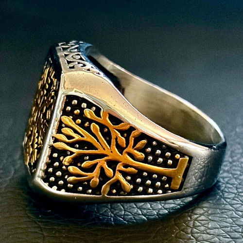 Vegvisir & Yggdrasil ring, US 13, 316L stainless steel
