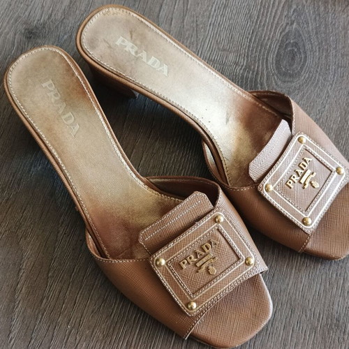 Prada vintage leather mules size 38 1/3 like new beige brown