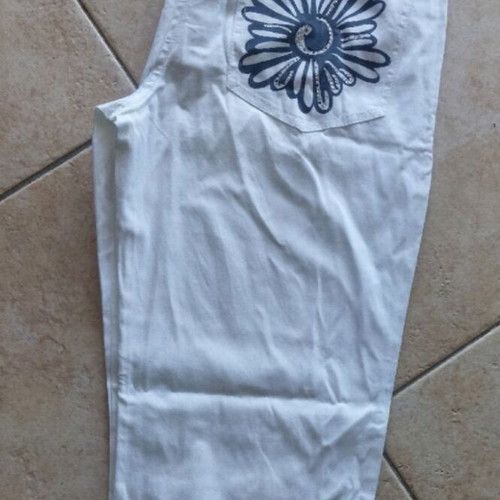 Rannia White Cotton Pants Size 38 Premium Quality Designer Details