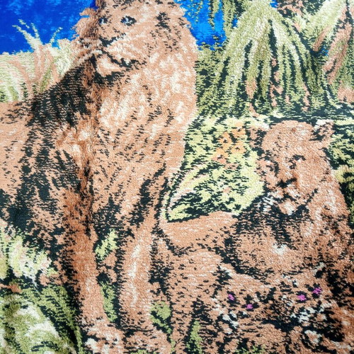 Wall tapestry rug with lion scene in savanna, like new