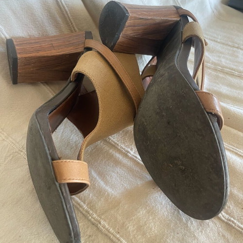 Benetton women's sandals used, size 36, canvas and thick heel