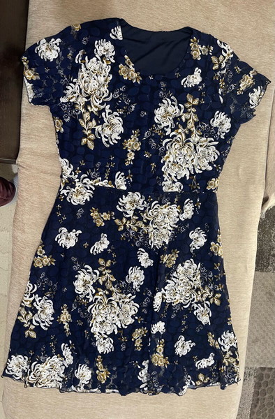 Navy Blue Floral Lace Dress