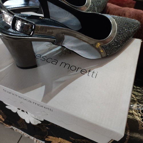 Evening sandals silver with strass, like new, size 41