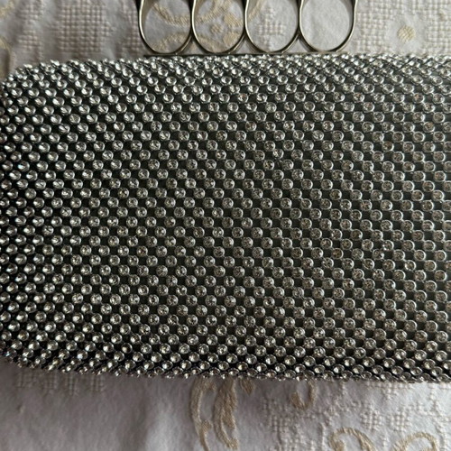 Evening shoulder bag like new silver with rhinestones