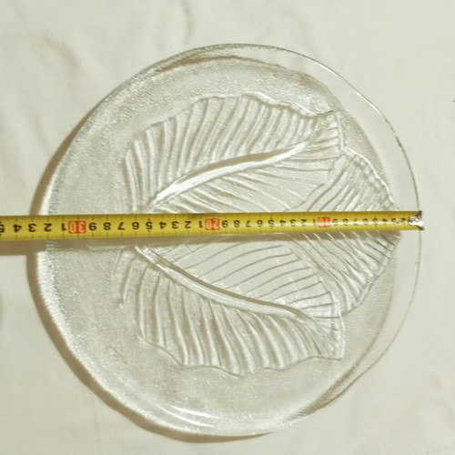 Crystal round platter with embossed leaf design like new