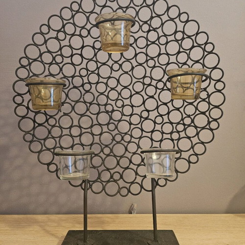 Metal and wood tealight candle holder like new