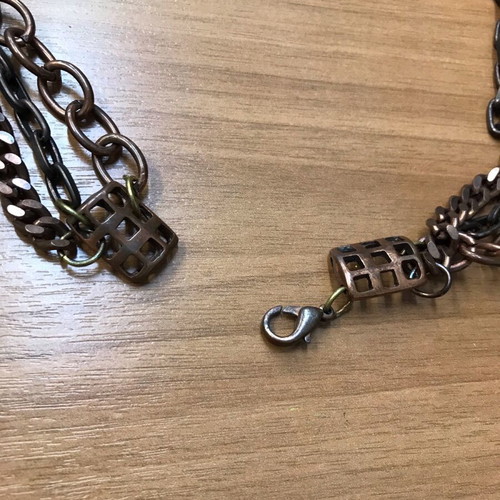 Handmade chain belt with crystals, diameter 1m, used, beige and brown