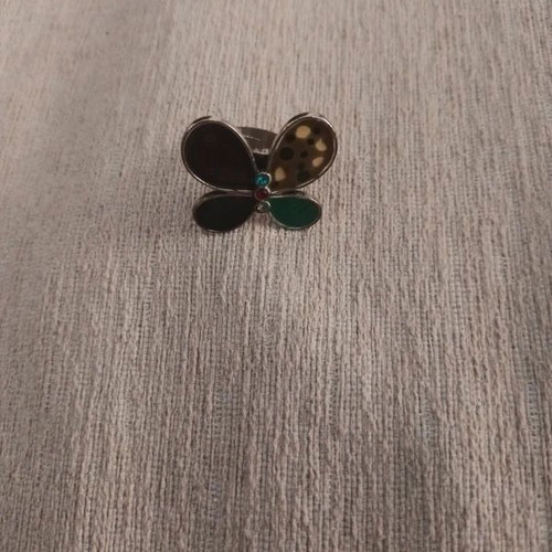 Butterfly ring handmade silver with colorful enamel like new, adjustable size