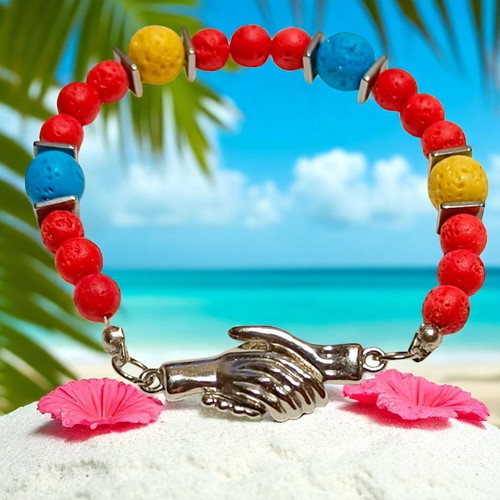 Handmade bracelet with lava, hematite semi-precious stones and steel magnetic clasp