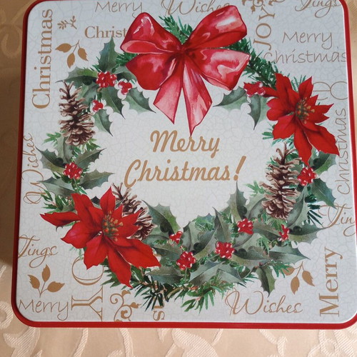 Christmas metal box new, square 17x17x8 cm