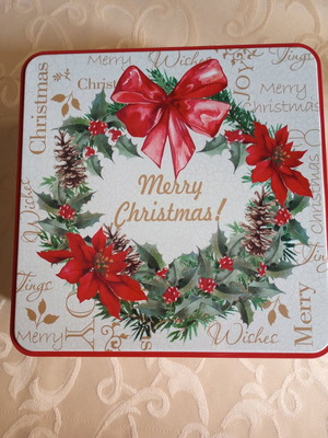 Christmas metal box new, square 17x17x8 cm