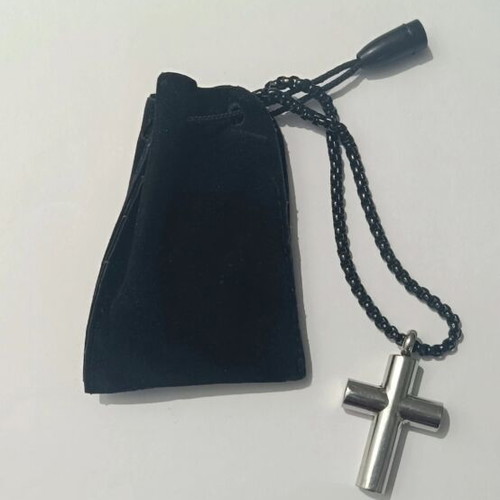 Steel cross with chain and case like new, gray