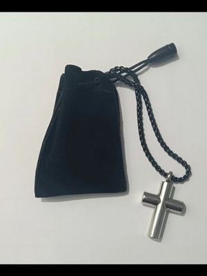 Steel cross with chain and case like new, gray