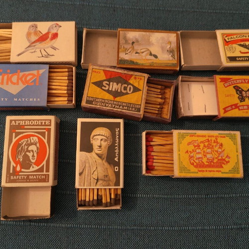 Matchboxes used vintage collection Dimex Trend Cricket Simco Falcon