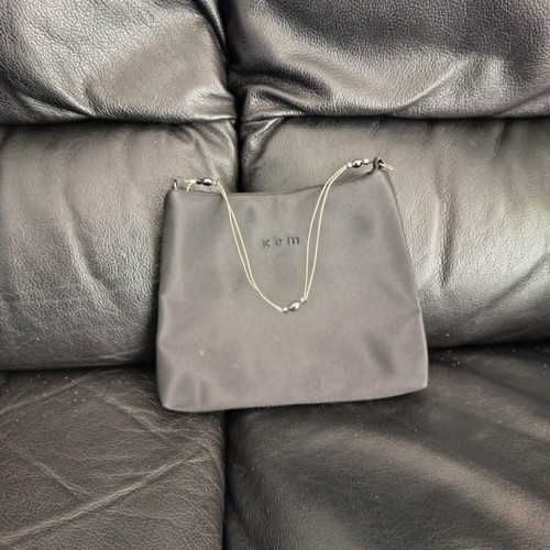 KEM evening hand bag used, black fabric with chain