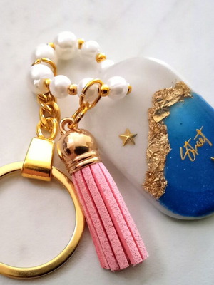Handmade Street keychain pendant new, white and blue