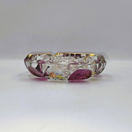 Crystal Ashtray used hand-painted with gold and rotten apple flower designs