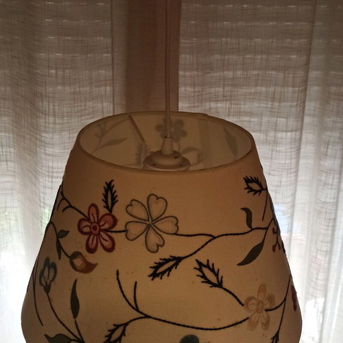 Alvine Pärla ceiling lamp used, fabric shade with embroidered flowers