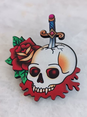 Pin multicolored new with skull and rose design