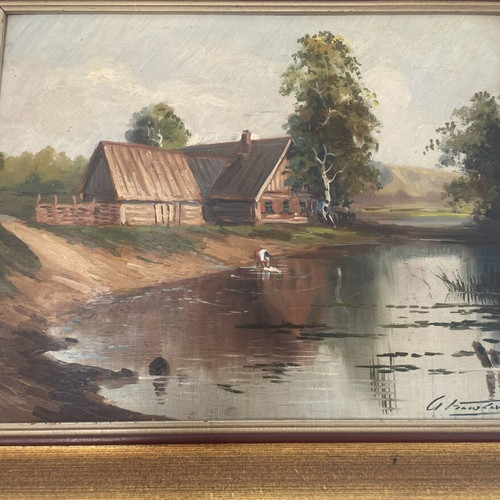 Painting "Silence at the Lake" oil on canvas 31x39
