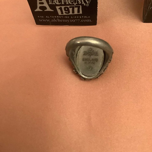Alchemy ring silver like new, handmade with black stone and painted cross