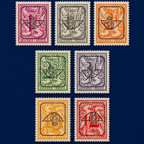 Belgium stamps set of 7, assorted colors and denominations