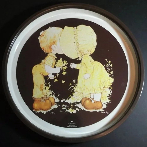 Sarah Kay vintage metal serving tray used, Valentine Australia made