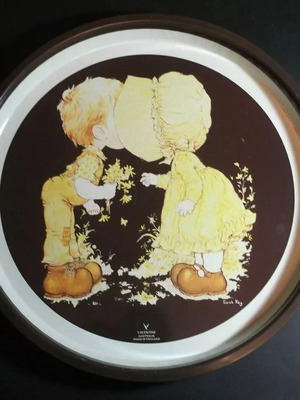 Sarah Kay vintage metal serving tray used, Valentine Australia made