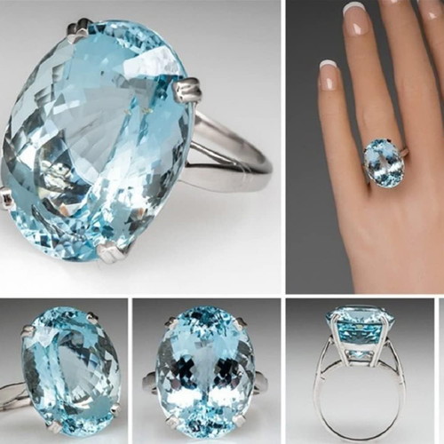 Men's ring with aquamarine new, silver-plated metal