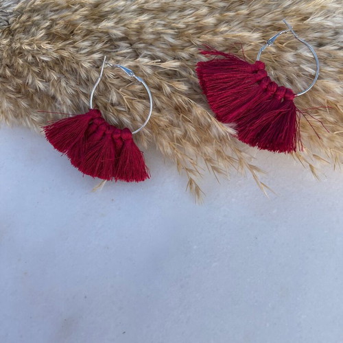 Hoop earrings with burgundy tassels new