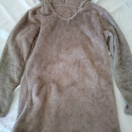 Γυναικείο φλις φούτερ μακρύ με κουκούλα σαν καινούργιο, μέγεθος L, μπεζ