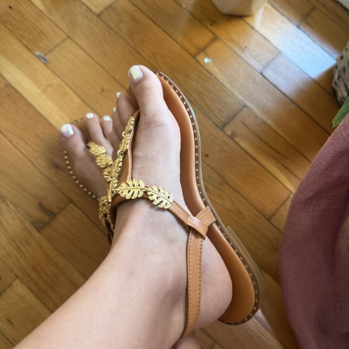 Leather sandals used, Greek made, size 38, brown and gold