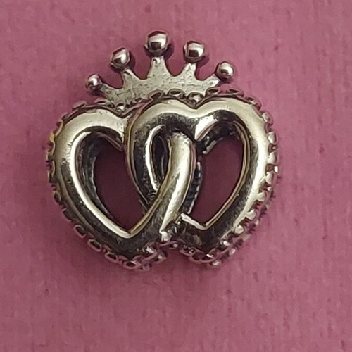 Charm with united hearts and crown, new, A.L.E. silver