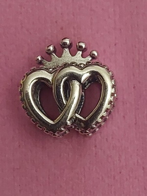 Charm with united hearts and crown, new, A.L.E. silver