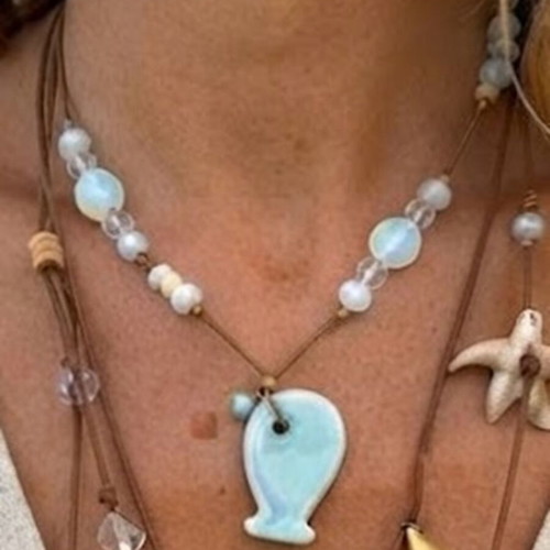 Fish necklace of very good quality and gift Necklace with leather decorations