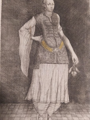 Τουρκάλα με καλία χαλκογραφία 1770 μεταχειρισμένη, ξύλινα τσόκαρα