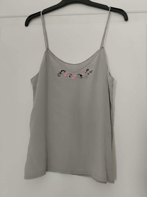 Silk gray tank top size S like new with pink floral details