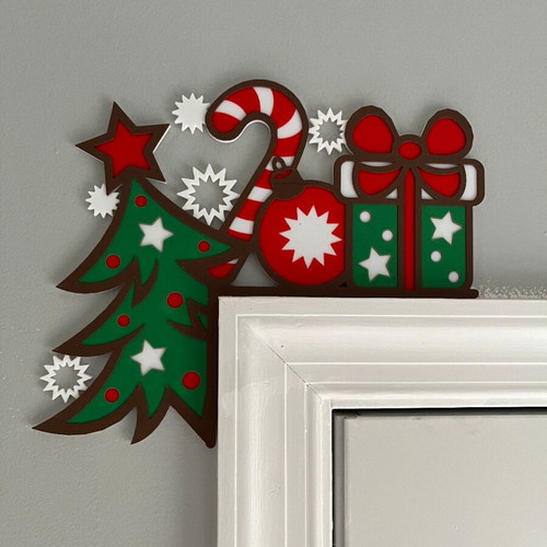 Christmas door corner with tree and gifts new