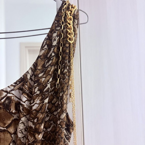 BSB Maxi Dress Animal Print Like New, One Shoulder with Chains