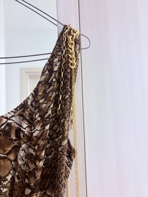 BSB Maxi Dress Animal Print Like New, One Shoulder with Chains