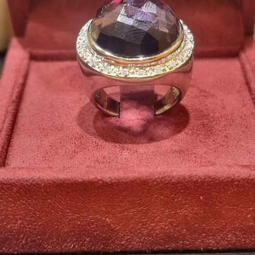 Silver 925 ring with amethyst and zircon, new