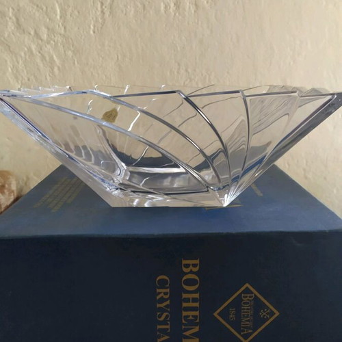 Bohemia Crystal Vase new, height 10 cm, plate 26 cm