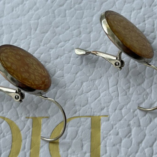 Handmade dangling earrings with warm gold-orange interior, like new