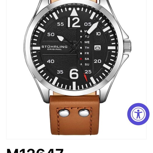 Stuhrling 3916 Aviator Day Date 41mm new, brown and silver