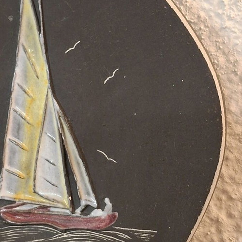 Vintage ceramic wall plate with sailboat like new, 60s