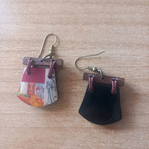 Earrings with wooden details like new