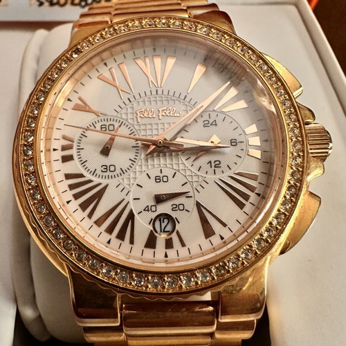 Folli Follie gold wristwatch with chronograph and date