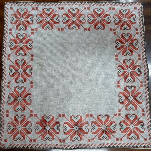 Vintage Bulgarian Hand Embroidered Tablecloth 1950s Silk Thread