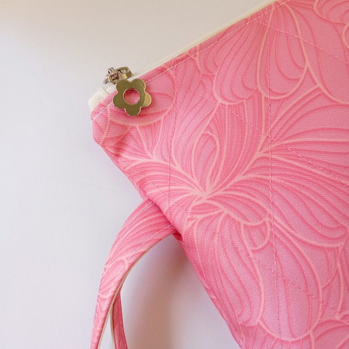 Bloom handmade toiletry set with large pouch and wristlet, pink