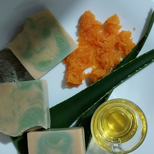 Handmade soap with aloe vera, pumpkin, green clay, avocado oil